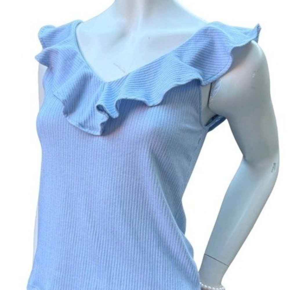 Joe Fresh Blue  Ruffle Tank Top PLunging V-neck Fairycore Coastalgranddaughter M
